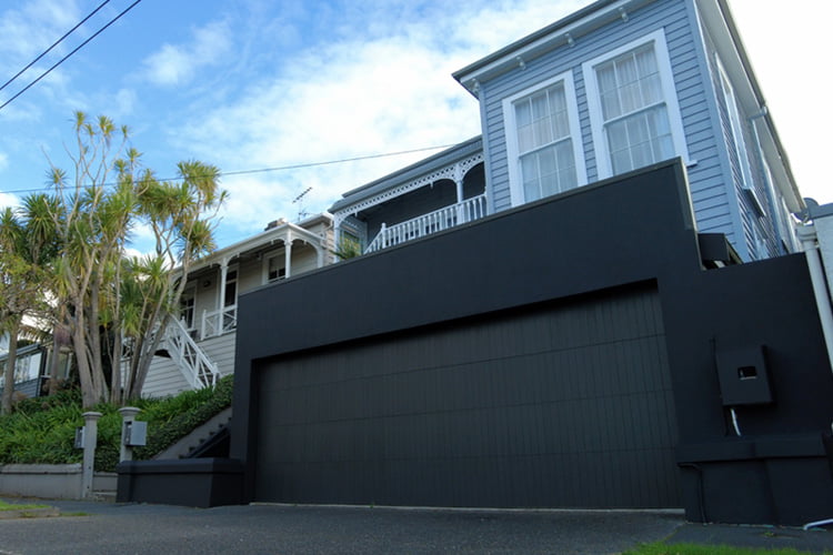 house with black garage