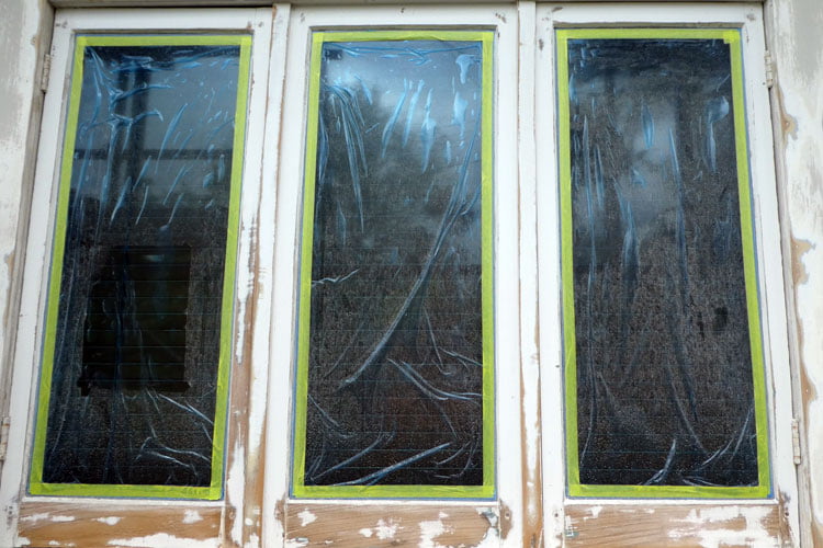 sanded wooden windows